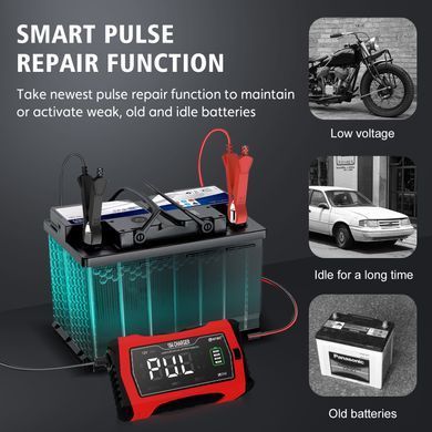 Зарядное устройство HT-RC 10A 12V/24V Battery Charger Car Adaptive Fast Charging Lithium Lifepo4 Lead-Acid (HT-RC 10A RED)