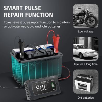 Зарядний пристрій HT-RC 10A 12V/24V Battery Charger Car Adaptive Fast Charging Lithium Lifepo4 Lead-Acid (HT-RC 10A BLACK)