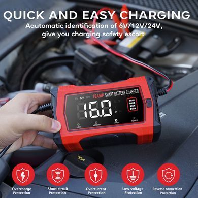 Зарядний пристрій HT-RC 12V 16A / 24V 10A Car Battery Charger Lithium LiFePO4 AGM GEL Lead-Acid Batteries (HT-RC 16A)